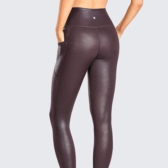 NWT CRZ Yoga Faux Leather Plum Lizard Tummy Control Leggings Sz L - Picture 3 of 9